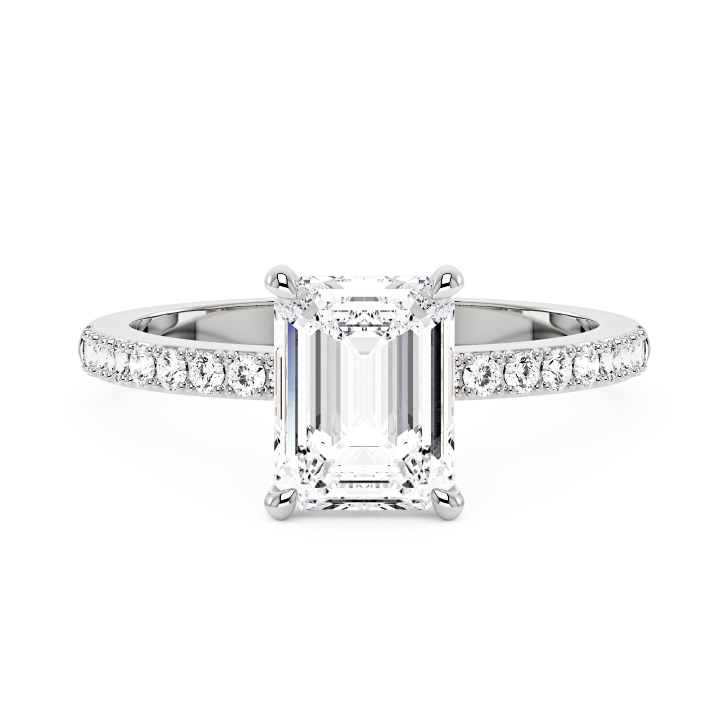 Emerald Hidden Halo Ring With Pavé Band
